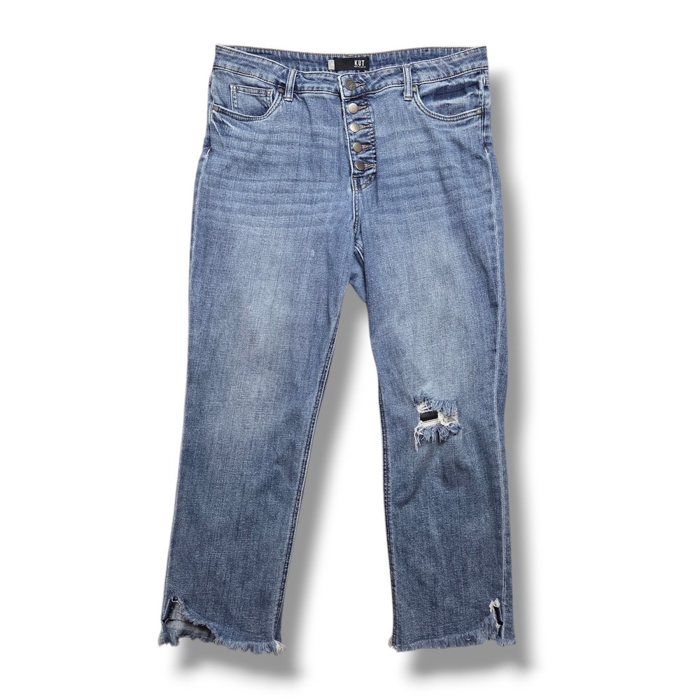 Kut from the Kloth Kelsey Ankle Flare Jeans Women 14 High Rise Distressed Frayed